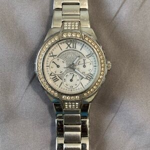 Guess Silver Chronograph Watch with Crystal Bezel